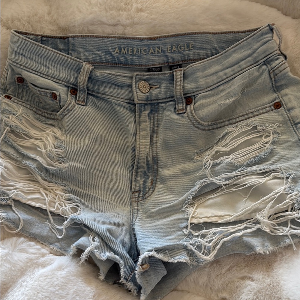 American Eagle Outfitters Light Blue Ripped Jean Shorts